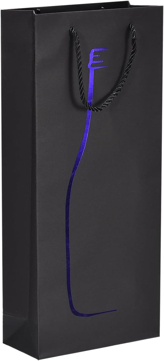uxcell Wine Bags, 1pcs Black Blue 7 x 3 x 16 In Wine Gift Bags with Rope Handles Paper Wine Tote Bag for Wedding Birthday Christmas Party Supplies