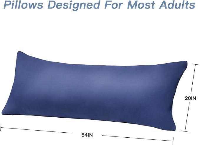 DOWNCOOL Luxury Full Body Pillow Insert with Fiber Cover - Ultra Soft Body Pillow for Sleeping - Breathable Long Bed Pillow Insert, 20"x54"(Blue, with Cover)