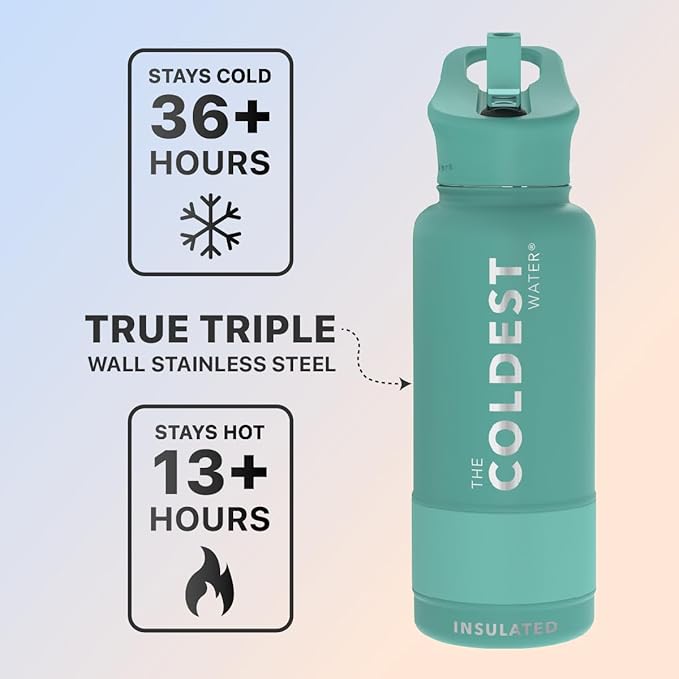 Coldest Sports Water Bottle with Straw Lid Vacuum Insulated Stainless Steel Metal Thermos Bottles Reusable Leak Proof Flask for Sports Gym (32 oz, Terraform Green)