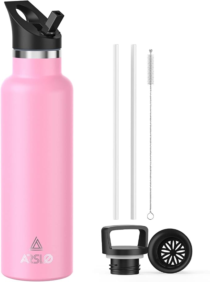 Stainless Steel Double Wall Water Bottles 25oz, Vacuum Insulated Bottle With Straw Lid, Insulated Water Bottle Keeps Water Cold for 24 Hours, Hot for 12 Hours, Hiking, Sports