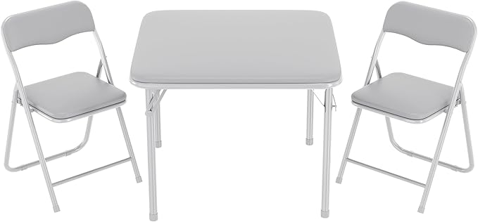 GAOMON Boys and Girls Folding Table and Chairs Set of 3, Portable Table and Chair with Pu Soft Cushion, No Installation Required, Suitable for Eating, Reading and Playing