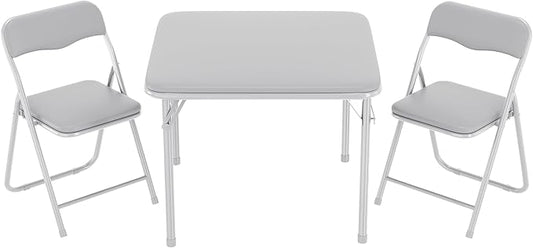 GAOMON Boys and Girls Folding Table and Chairs Set of 3, Portable Table and Chair with Pu Soft Cushion, No Installation Required, Suitable for Eating, Reading and Playing
