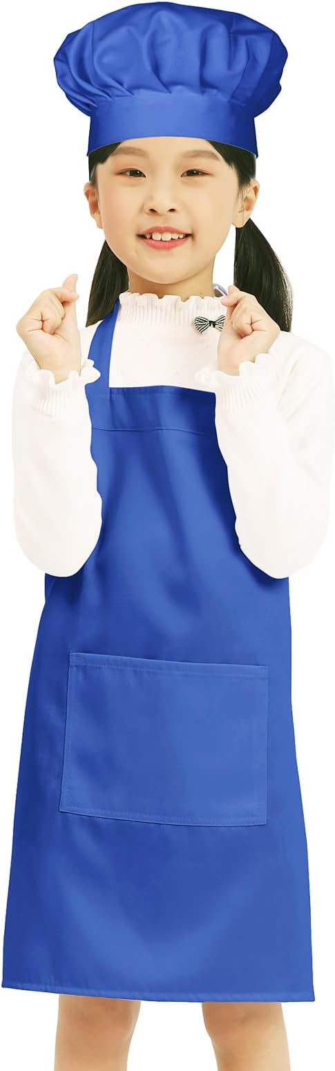 Kids Apron Chef Hat Set for Boys and Girls Adjustable Neck Strap Hook and Loop Fastener Design Waistband for Baking