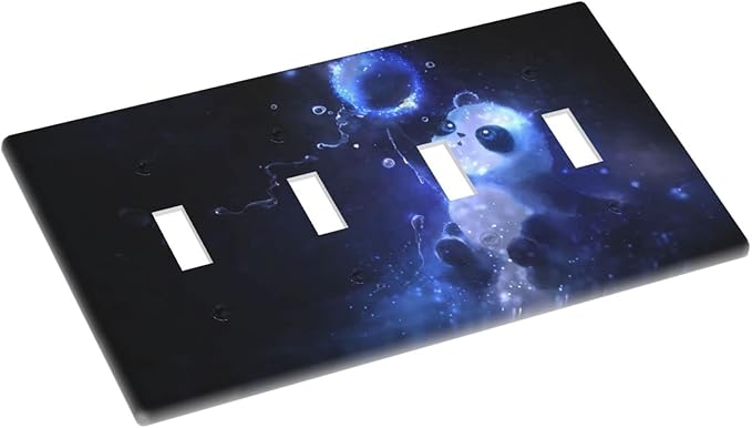 Cute Baby Panda Light Switch Cover Wall Plate Decorative 4 Gang Quad Toggle Covers Blue for Bathrooms Farmhouses Living Room Kitchens 4.5 x 8 in