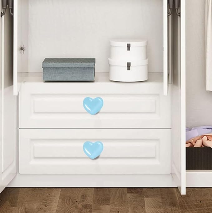 Cute Glossy Dresser Knobs Pink Ceramic Drawer Door Knobs Love Heart Shape Cabinet Cupboard Pull Handles Lovely Hardware Closet Knobs for Kids Girls Children's Bedroom (Blue-6pack)
