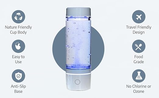 Hydrogen Water Bottle 2024 – SPE/PEM Technology Generating Up to 3000ppb Hydrogen-Rich Ionized Water for Antioxidant and Health Benefits – Environmentally Friendly PC and Glass - White