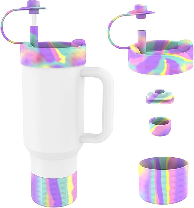 Protective Silicone Bottle Cover Set for Stanley Quencher H2.0 40 30 20 oz Tumbler with Handle & Iceflow, Anti-Scratch Cover Boot for Stanley Cup Accessories BPA Free (C)