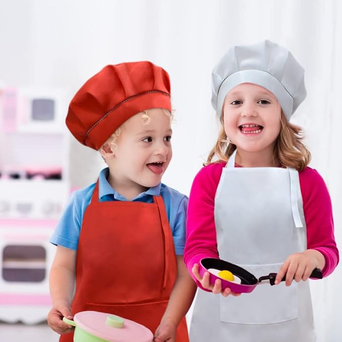 SUNLAND Kids Apron and Hat Set Children Chef Apron for Cooking Baking Painting