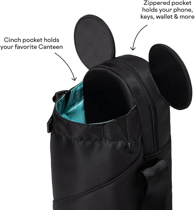 Corkcicle x Disney Minnie Mickey Mouse Ears Crossbody Water Bottle Sling Bag, Black, Fits 16-40 oz Tumbler – Secure Items in Water Bottle Holder with Strap