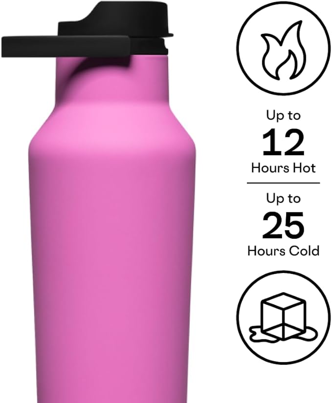 Corkcicle Insulated Canteen Travel Water Bottle, Triple Insulated Stainless Steel, Easy Grip Straw Mouth, Keeps Beverages Cold for 25 Hours or Warm for 12 Hours, 20oz, Fuchsia