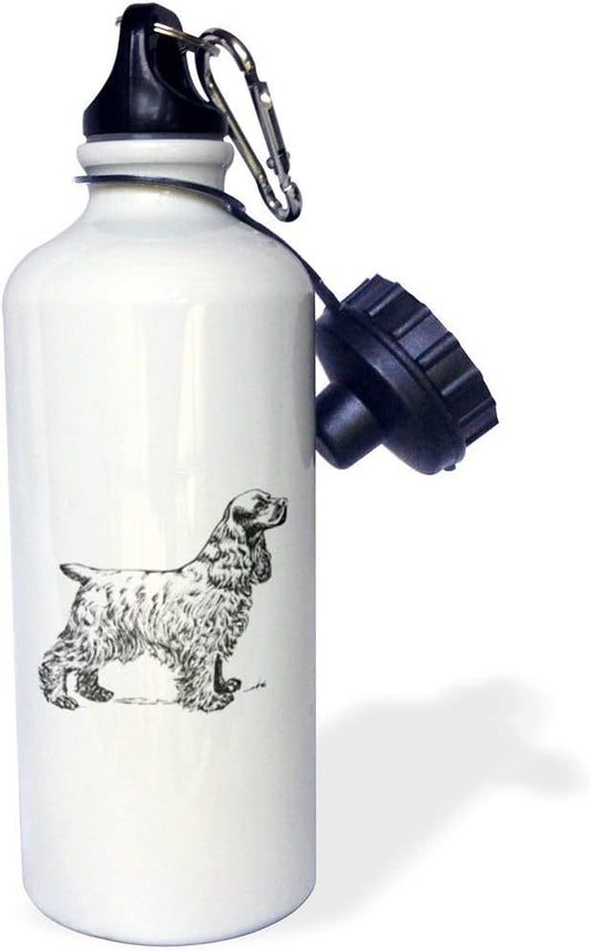 3dRose "Vintage Drawing of A Cocker Spaniel" Sports Water Bottle, 21 oz, White
