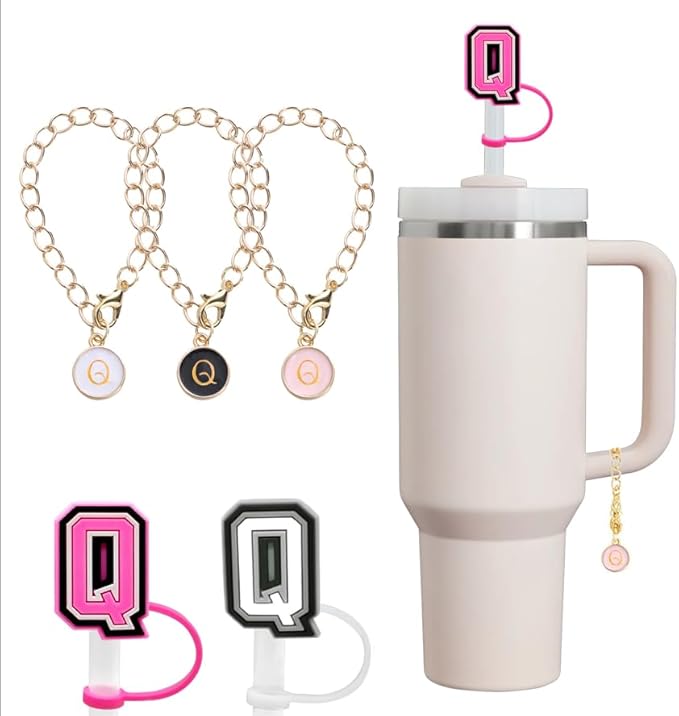 compaitable with stanley cup with accessories,30&40 oz,1 charm letter chain for handle with stanley straw top letter cover for stanley cup (q), small