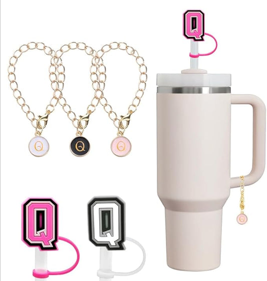 compaitable with stanley cup with accessories,30&40 oz,1 charm letter chain for handle with stanley straw top letter cover for stanley cup (q), small