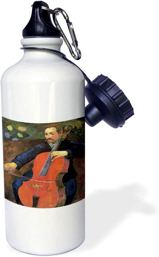3dRose Upaupa Schneklud by Paul Gauguin, Man Playing a Cello Sports Water Bottle, 21oz, Multicolored