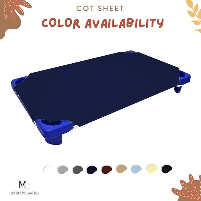 Pack of 6 Cot Sheet for Daycare Preschool Cot Bed -Polyblend Fabric with Corner Elastic Cots Sheets Fits On 22" X 40" Inches Size Toddler and Preschool Daycare Cot Navy Blue 22 X 40 Size