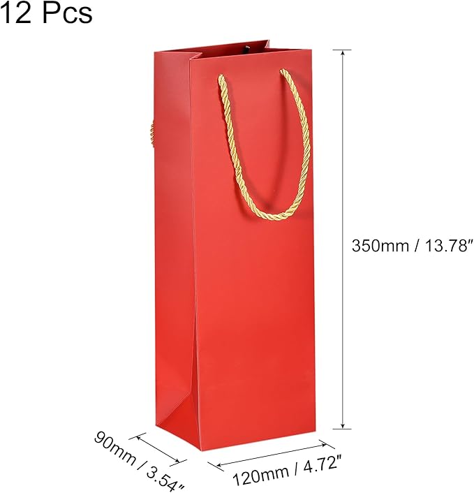 uxcell Wine Bags, 12pcs Red 5 x 4 x 14 In Wine Gift Bags with Rope Handles Paper Wine Tote Bag for Wedding Birthday Christmas Party Supplies