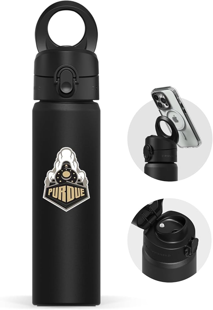 RHINOSHIELD AquaStand Magnetic Bottle 23 oz | Stainless Steel Insulated Sport Bottle w/MagSafe Handle, Adjustable Tripod, Rounded Spout & Leak-Proof - Purdue University - Boiler Up® - Light