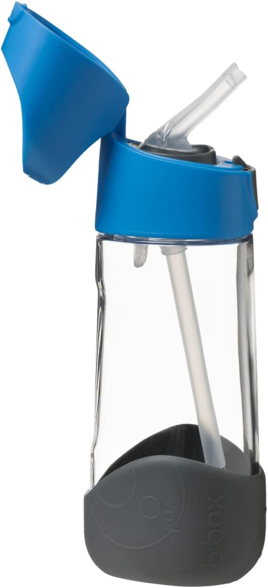 b.box 15oz Tritan Straw Bottle: Kids Water Bottle for Toddlers & Up. Spill Proof, Leak Proof, BPA Free. Great for School/Daycare or Next Step after Sippy Cups (Blue Slate)