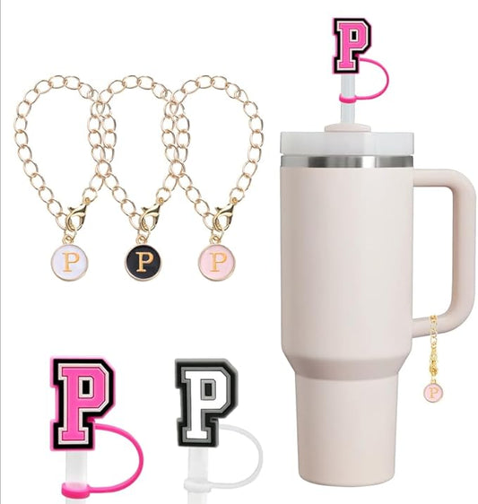 compaitable with stanley cup with accessories,30&40 oz,1 charm letter chain for handle with stanley straw top letter cover for stanley cup (p), small