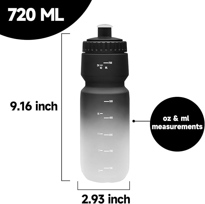 Bike Squeeze Water Bottle w/Pull Top Lid, Leakproof, BPA Free, Easy Squeeze Reusable Water Bottles for Fitness, Cycling, Running, Hiking, School, Fresh Color 24 Oz (1 Pack)