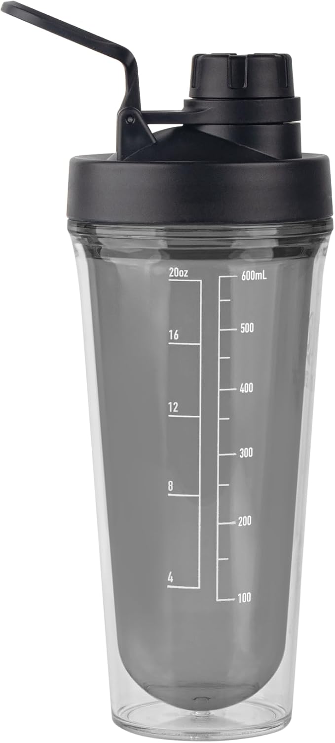Takeya 24 oz Tritan Plastic Shaker Bottle - Premium BPA Free Protein Shakes Mixer, Leakproof Spout Lid, Shatterproof, Stormy Black