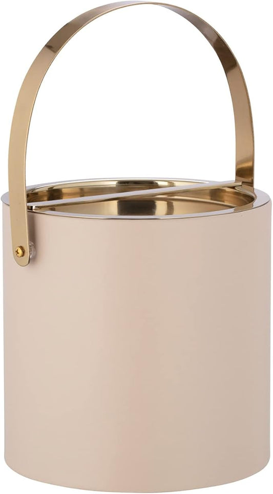 Kraftware Polished Gold Arch Handle & Bridge Cover: Taupe Milan 3qt Ice Bucket, 3 quarts