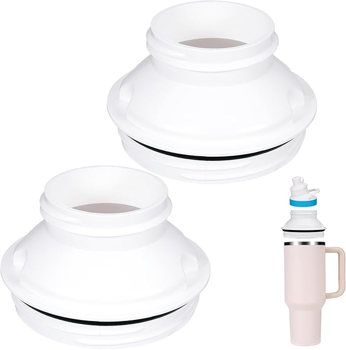 Water Bottle Adapter for Stanley 40oz Quencher Tumbler to Cirkul, Lid Cap Converter Accessories, BPA Free Plastic, Food Grade Silicone Gasket Leakproof (White-2Pcs)
