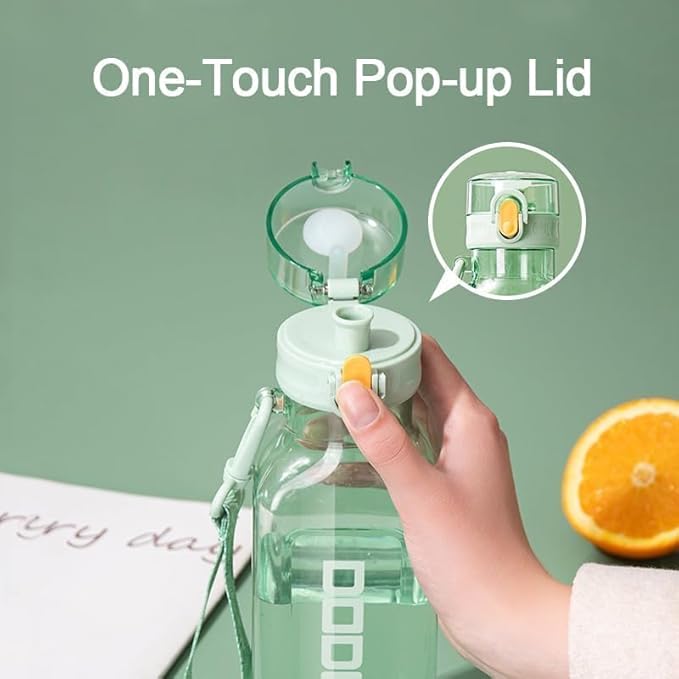 Sports Square Water Bottle 24 oz Reusable Drinking Bottle Portable Leakproof BPA-Free Plastic Water Bottles for Travel Picnic Gym Camping School(Green)