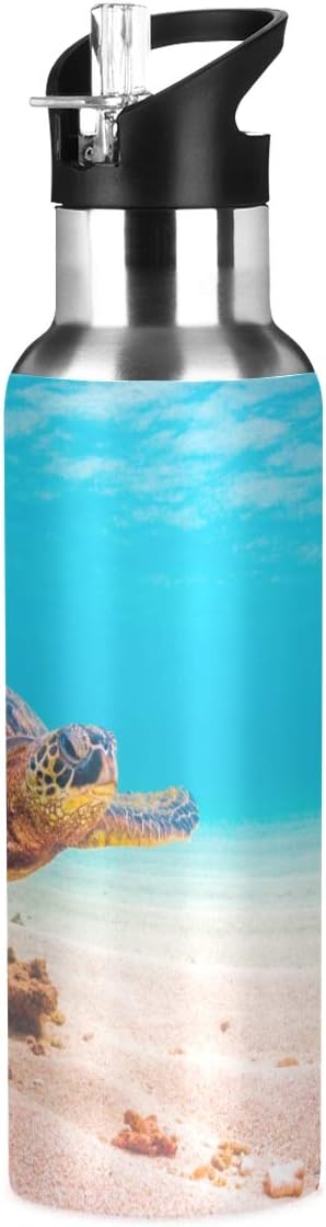 Blueangle 22oz Hawaiian Green Sea Turtle Water Bottle, BPA Free Stainless Steel Water Bottle Leak-Proof Sports Bottle for Camping Workouts Gym and Outdoor Activity