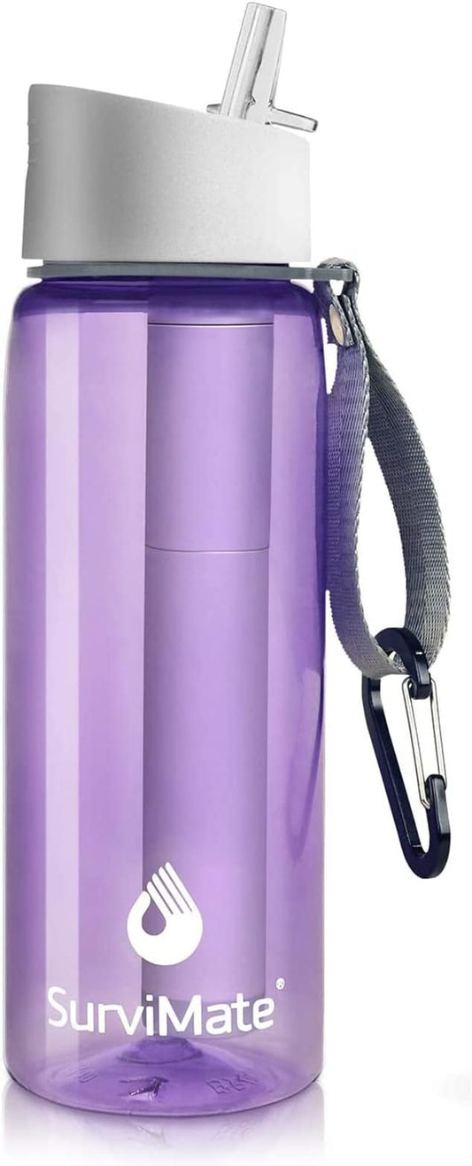 SurviMate 0.01μm Ultra-Filtration Filtered Water Bottle, Portable Water Filter Bottle with 4-Stage Filtration for Survival, Camping, Hiking, Backpacking, Drinking, Emergency