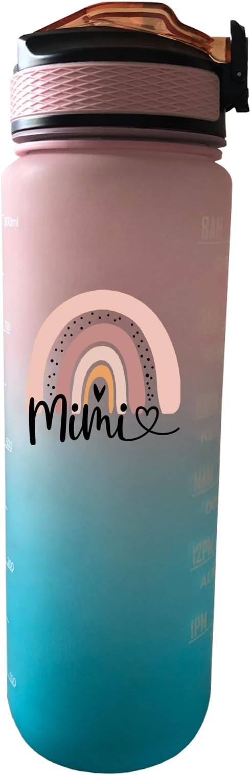 Mimi 32 oz Water Bottle with Times Marker to Drink and Straw, Carrying Strap, Leakproof Tritan BPA-Free, Ensure You Drink Enough Water for Fitness, Gym, Camping, Outdoor Sports