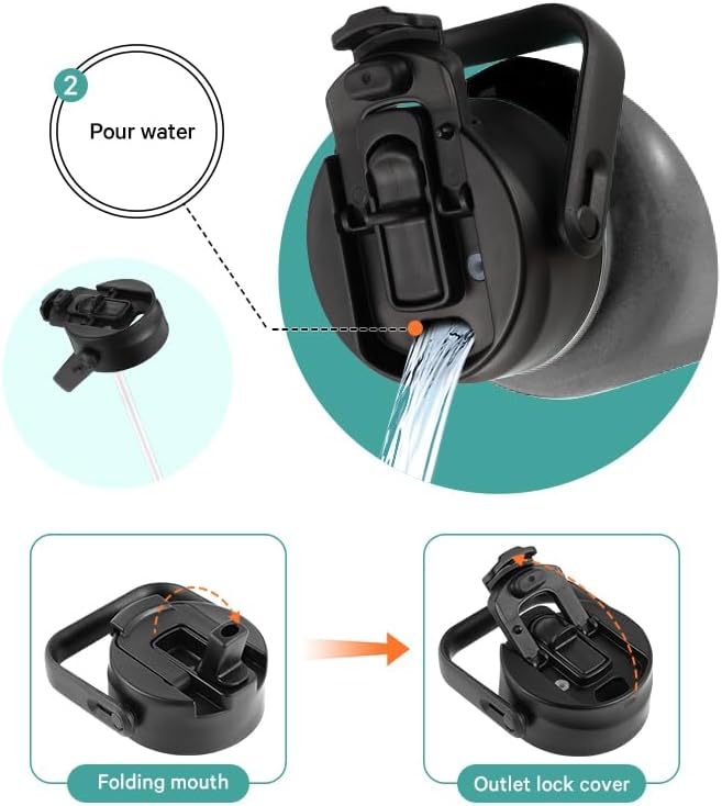 Hayer's Water Bottles 32oz Stainless Steel Insulated Hot & Cold Water Bottle with Straw and Spout 2 in 1 Lid with Paracord Travel Water Bottle Handle.