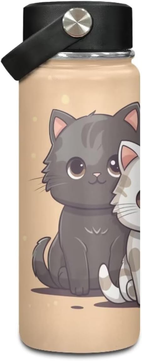 Cat Insulated Water Bottle with Handle Stainless Steel Water Bottle 20 Oz Travel Cup Reusable for Travel Camping Hiking Bike Sports Gym & Office