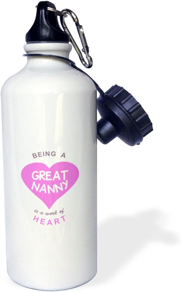 3dRose Au pair Nanny is a work of Heart. girly pink cute aupair quote-Sports Water Bottle, 21oz , Multicolored