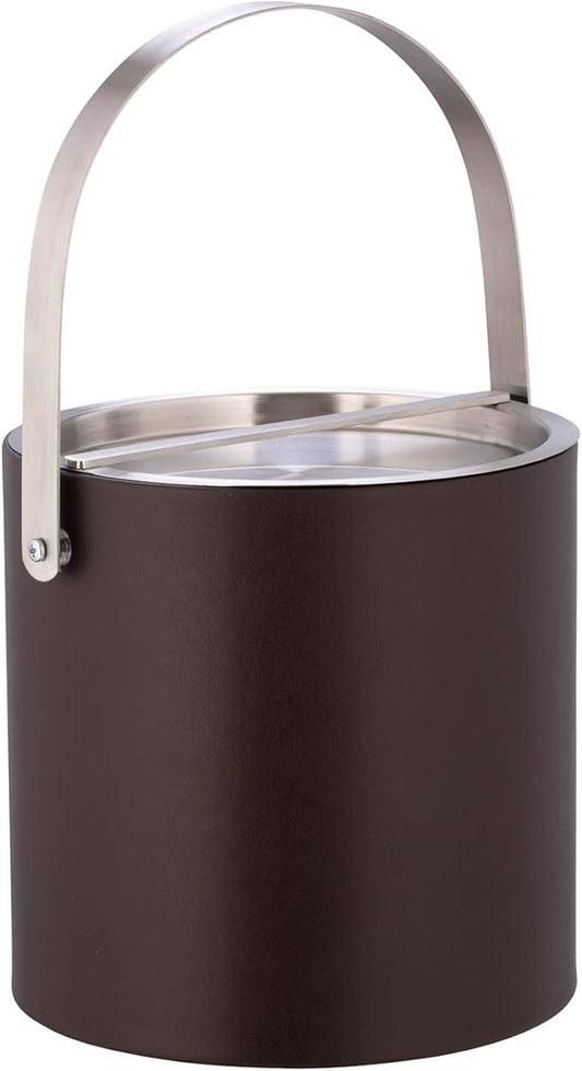 Kraftware 3qt Brushed Chrome Arch Handle & Bridge Cover Sydney 3 Quart Ice Bucket, Small, Chocolate Brown