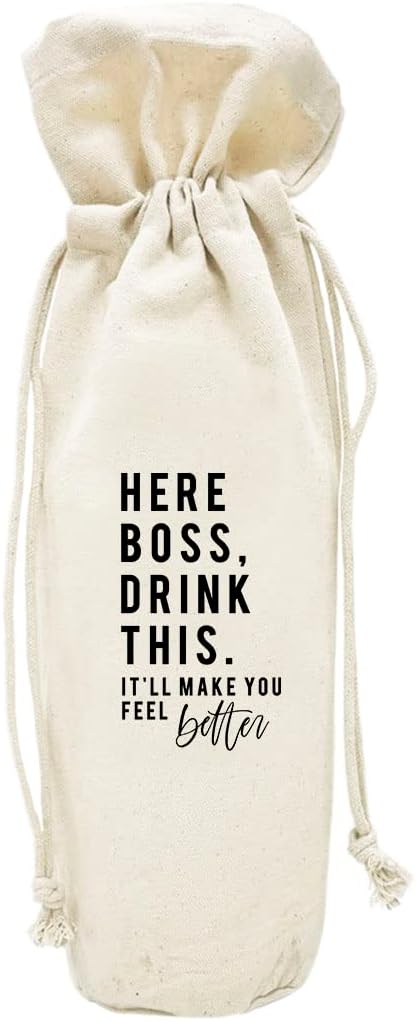 Andaz Press Retirement Wine Bag, Here Boss, Drink This Wine Bottle Cover, Funny Retirement Gifts Canvas Wine Bag Champagne Bottle Bag Wine Bottle Gifts, Retirement Gifts For Men, Women, Boss, 1-Pack