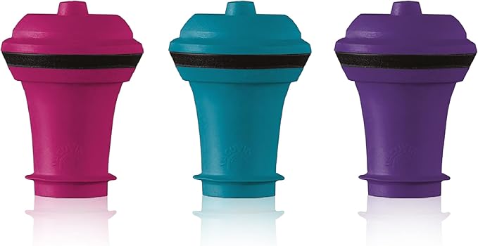 Vacu Vin Wine Saver Vacuum Stoppers - Set of 3 - Multicolor - for Wine Bottles - Keep Wine Fresh for Up to a Week with Airtight Seal - Compatible with Vacu Vin Wine Saver Pump