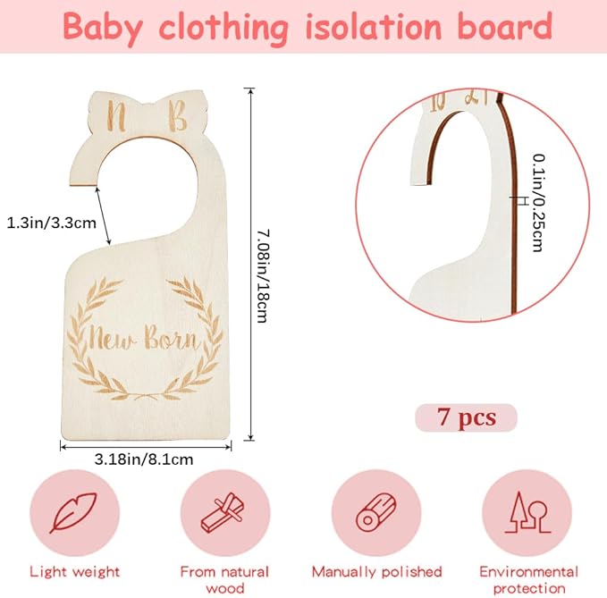 CRASPIRE 8Pcs Wood Baby Wardrobe Dividers Nursery Decor from Newborn to 36 Month Closet Organizers Hanger Seperaters Baby Nursery Infant Wardrobe Hangers Divider for Newborn Shower
