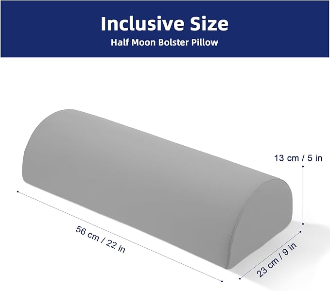 Bolster Pillow for Legs - Half Moon Under Knee Pillow for Sleeping On Back - Memory Foam Knee Bolster Pillow for Sleeping, Lower Back, Lumbar Support and Foot Elevation (Dark Grey)