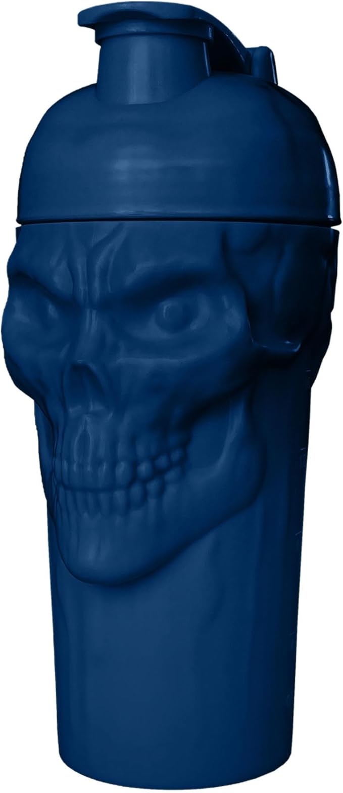 JNX SPORTS The Curse! Skull Shaker Bottle, 24-Ounce, Navy Limited Edition, Supplement Mixer with Classic Loop Top