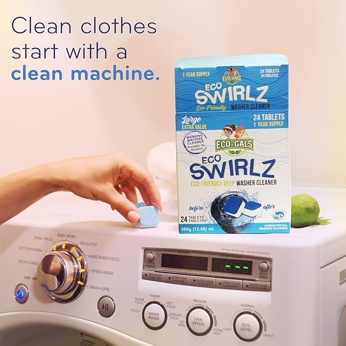 Washing Machine Cleaner and Deodorizing Tablets For Front & Top Load Washers Including H.E. to Remove Odor causing build-up, Pet Hair, & debris from drum, pipes, and filter.