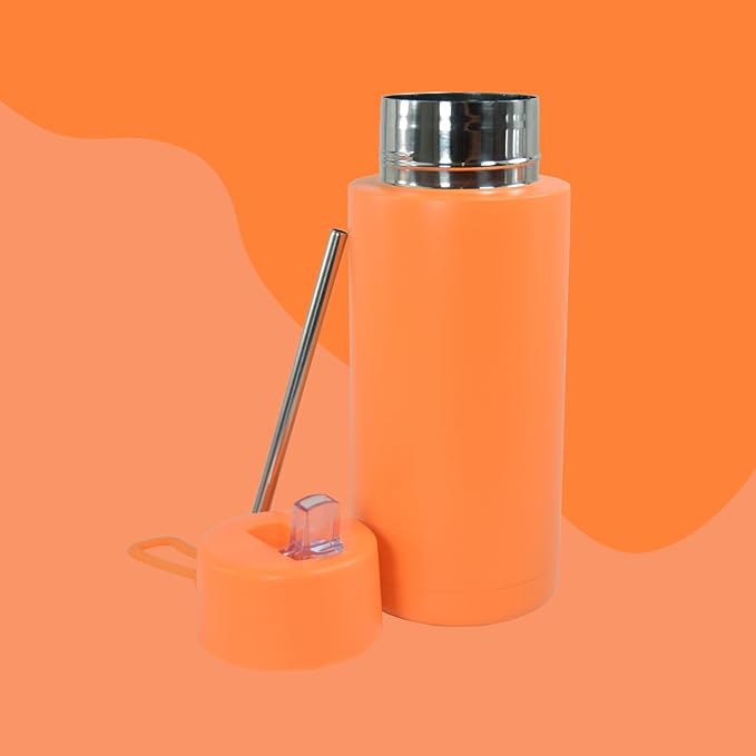 AGH 30oz Water Bottle - Double Wall Vacuum Insulated Stainless Steel Tumbler with Straw - Orange