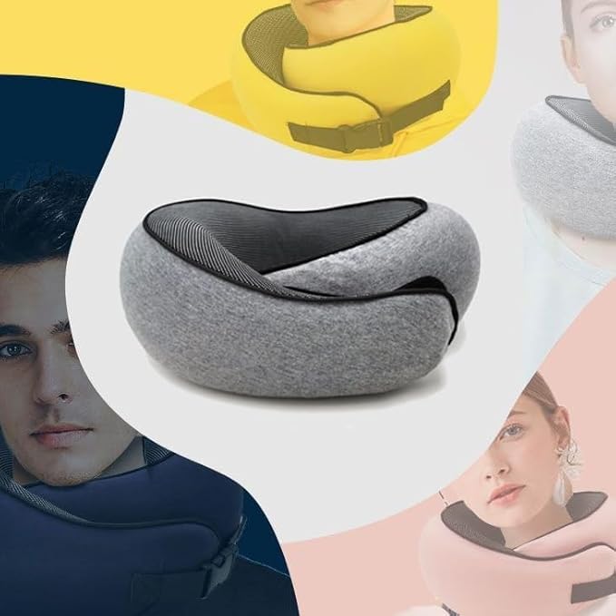 2024 Memory Foam Neck Pillow 360 Degree Neck Support Travel Pillows for Airplanes and Long Flight Travel Neck Pillow (Pink)