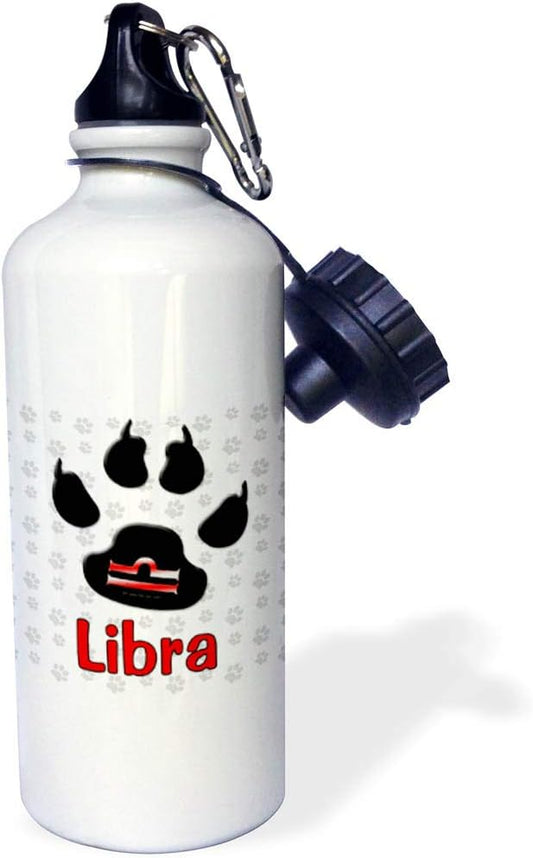 3dRose "Libra Paw Print Zodiac Dogs" Sports Water Bottle, 21 oz, White