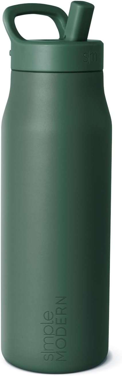 Simple Modern Water Bottle with Push Button Straw Lid | Ceramic-Lined Insulated Stainless Steel | Travel Water Bottles for Gym & Sports | Leak Proof | Mesa Signature Collection | 34oz, Forest