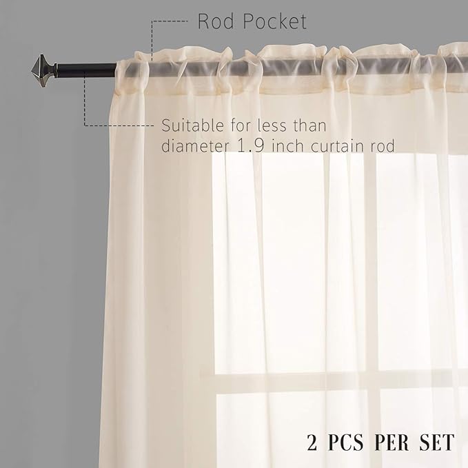 Beige Sheer Curtains 63 Inch Length Translucent Solid Color Beige Sheer Curtains 63 Inches long Panels Rod Pocket Beige Drapes for Bedroom Living Room 2 Panels 52x63