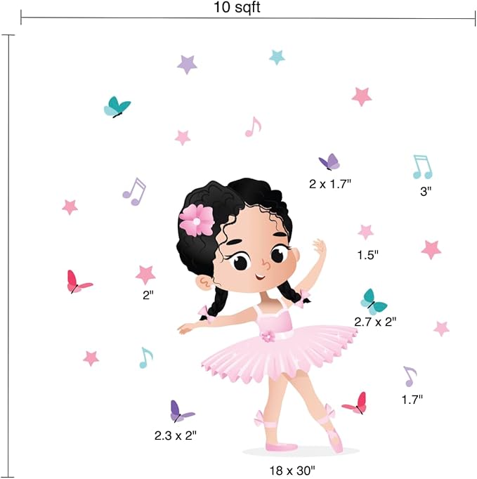 Ballerina Wall Decal Dark Hair Braids Stickers for Girls Bedroom - Rooms and Stickers