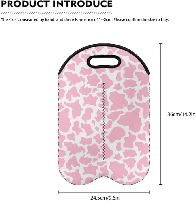 doginthehole Cow Print Insulated Wine Bag Water Bottle Carrier Portable Wine Cooler Bag Neoprene Protection Tote Bag Wine/Champagne/Water Bottle/Beer/Drinks Carrying Bag, Gift for Wine Lover Women