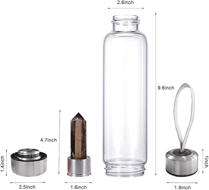 Crystal Glass Water Bottle,Water Bottle With Gemstone Center Crystal Elixir Bottle,Removable Gemstones Creative Water Cup Crystal Column Magic Wand Energy Cup for Gifts (K-Tea Crystal)