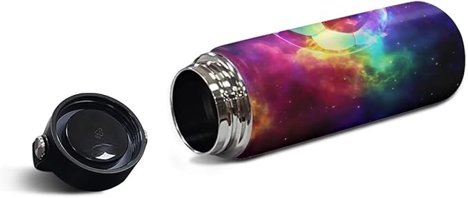 Galaxy Soccer Insulated Water Bottle Stainless Steel Leak Proof Vacuum Easy to Clean Lightweight Keeps Cold and Hot Great for Travel Hiking Biking Running,20 Oz